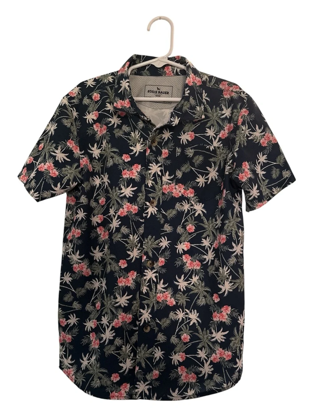 Eddie Bauer Navy Button-Down Short Sleeve Floral Shirt